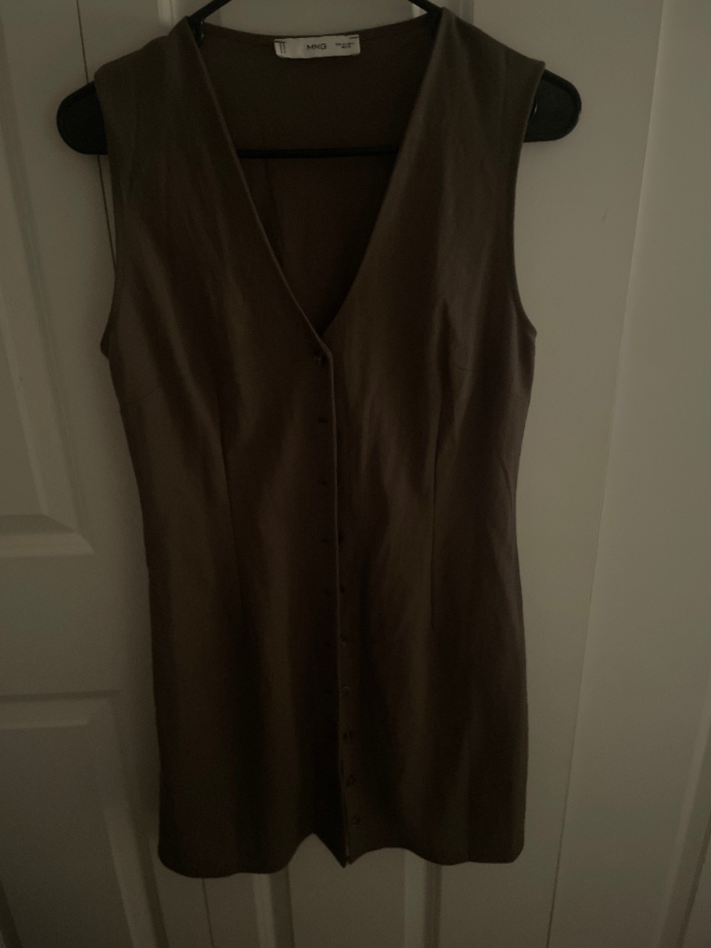 MANGO olive green button town sleeveless dress size 6